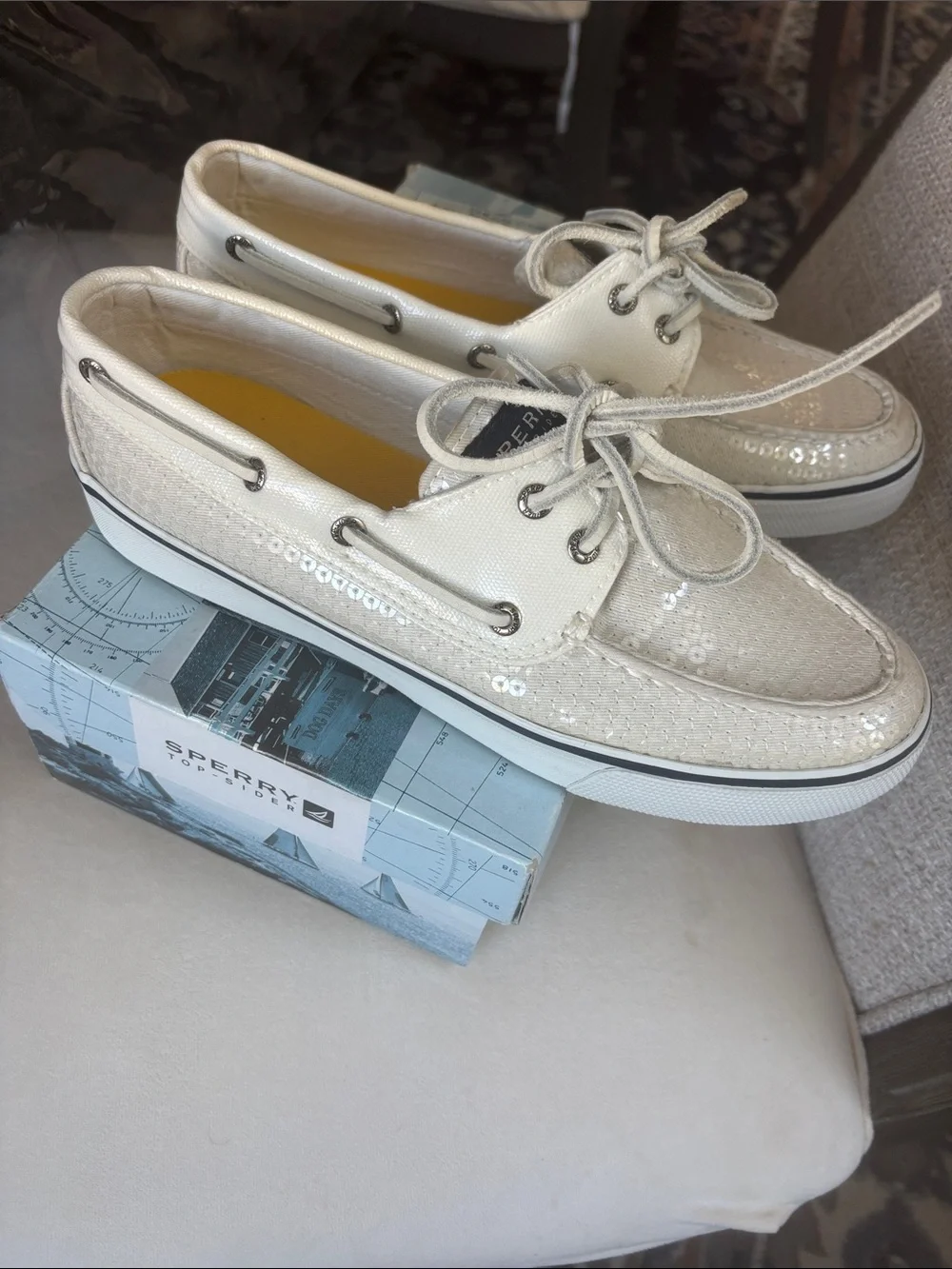 Sperry White Sequin Women’s Boat Shoes - Picture 1 of 3